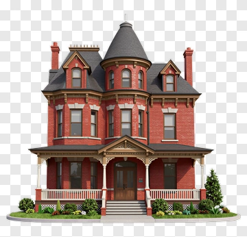 Victorian Style Red Brick House PNG
