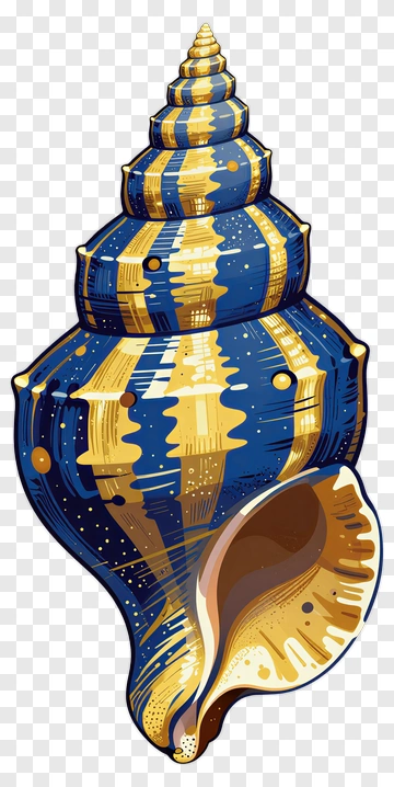 Colorful Seashell With Blue And Gold Stripes PNG