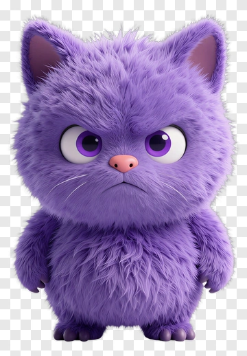 3D Purple Cat Character PNG