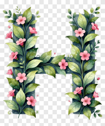 Floral Letter H With Leaves And Flowers PNG