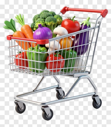Grocery Shopping Cart Filled With Fresh Vegetables PNG