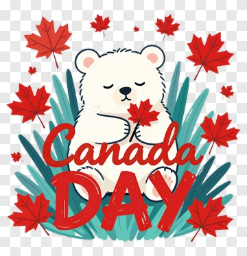 Cartoon Bear Holding A Maple Leaf For Canada Day PNG