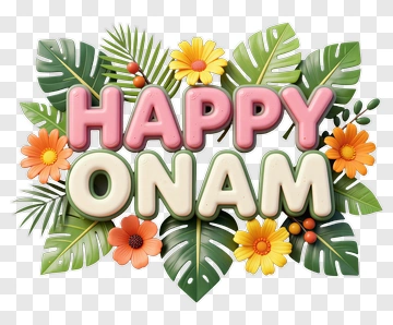 Happy Onam Celebration With Tropical Flowers PNG
