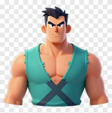 3D Cartoon Character With Muscular Build PNG