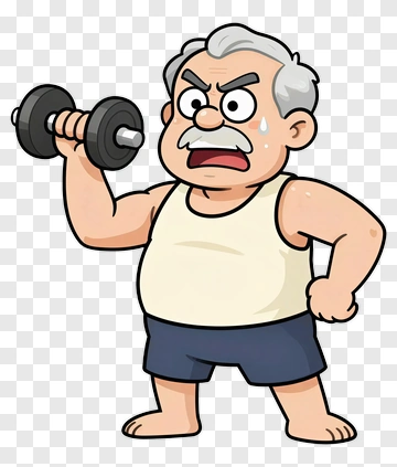 Cartoon Old Man Lifting Weights PNG