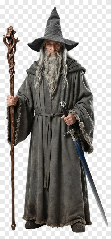 Wizard Holding A Staff And Sword PNG