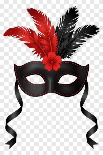 Black Mask With Red And Black Feathers PNG