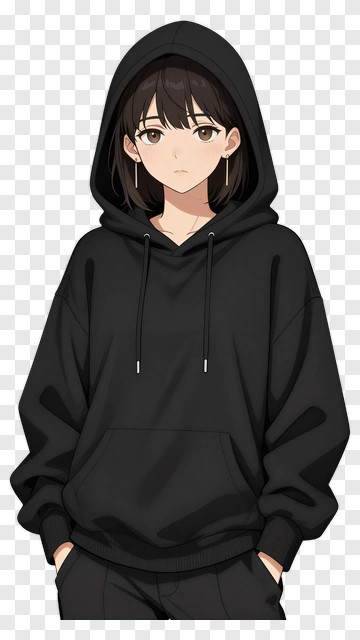 Anime Girl In Black Hoodie PNG