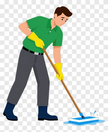 Man Cleaning Floor With A Mop PNG