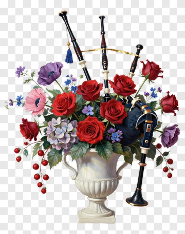Bagpipes Surrounded By Colorful Flowers PNG