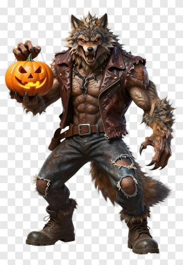 Werewolf Holding A Halloween Pumpkin PNG