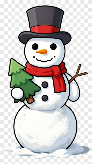 Cartoon Snowman Holding A Christmas Tree PNG