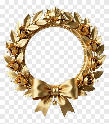 Golden Floral Wreath With Bow PNG