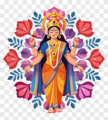 Colorful Goddess With Flowers PNG