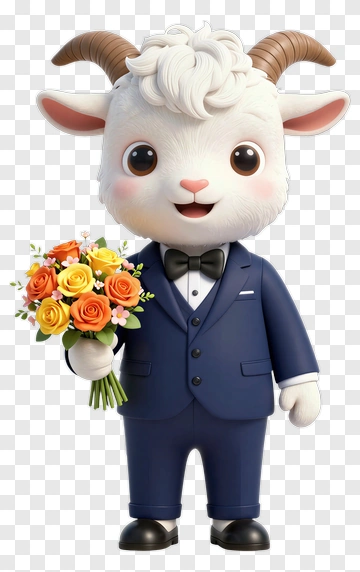 Cartoon Goat Holding A Bouquet PNG