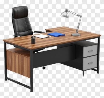 Office Desk With Chair And Lamp PNG
