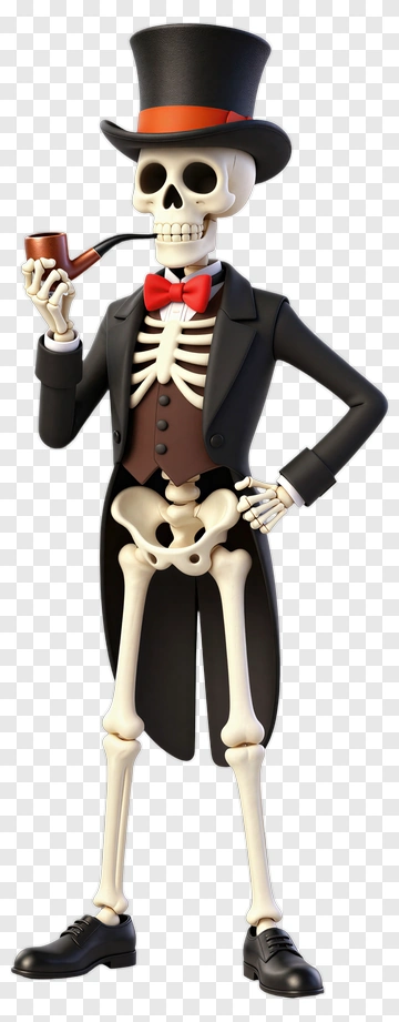 Cartoon Skeleton Wearing A Top Hat And Bow Tie PNG