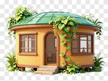 Colorful Eco House Surrounded By Greenery PNG