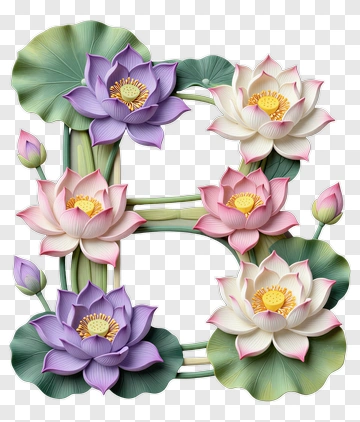 Colorful Lotus Flower Arrangement PNG