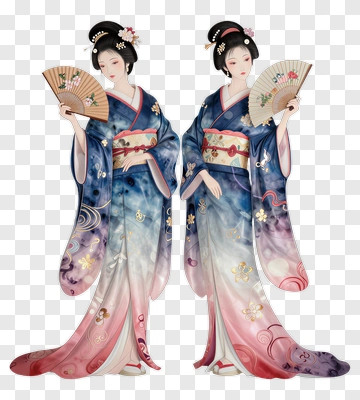 Elegant Japanese Women In Traditional Kimono PNG