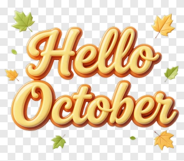 Hello October Text With Leaves PNG
