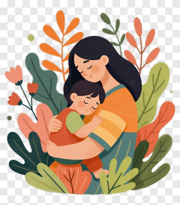 Happy Mother Holding A Child In A Colorful Garden PNG