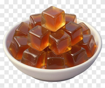 Bowl Of Brown Jelly Cubes PNG