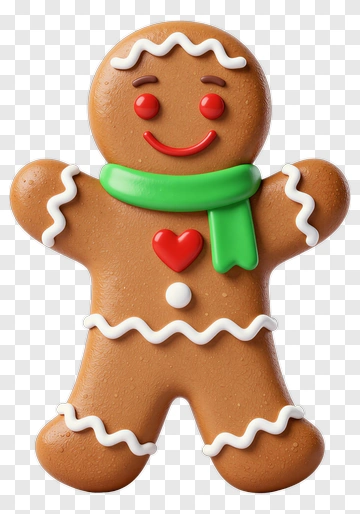Gingerbread Man With Green Scarf PNG