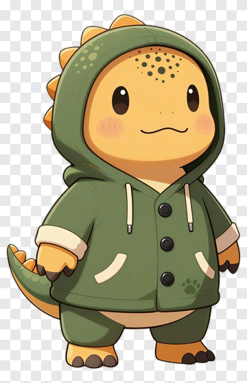 Cute Dinosaur Character In Green Hoodie PNG