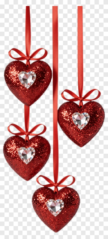 Red Glitter Heart Ornaments PNG
