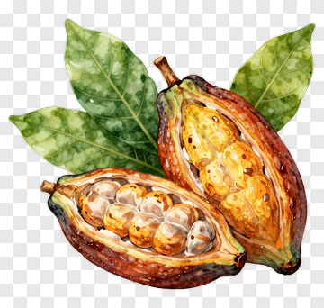 Watercolor Cocoa Pods With Leaves PNG