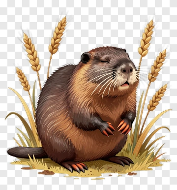 Cartoon Beaver In A Wheat Field PNG