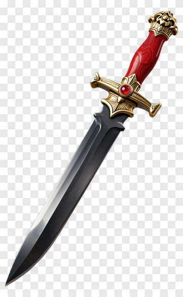 Decorative Sword With Red Handle And Gold Accents PNG