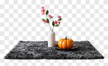 Pumpkin On A Plate With Flowers In A Vase PNG