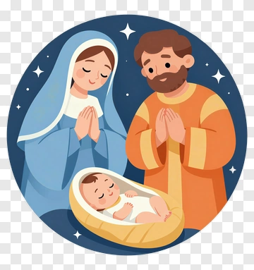 Cartoon Nativity Scene With Mary, Joseph, And Baby Jesus PNG