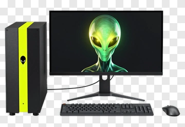 Alien Computer Setup With Monitor And Keyboard PNG