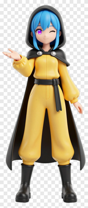 3D Girl In Yellow Outfit With Black Cape PNG