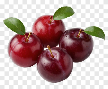 Fresh Red Plums With Leaves PNG
