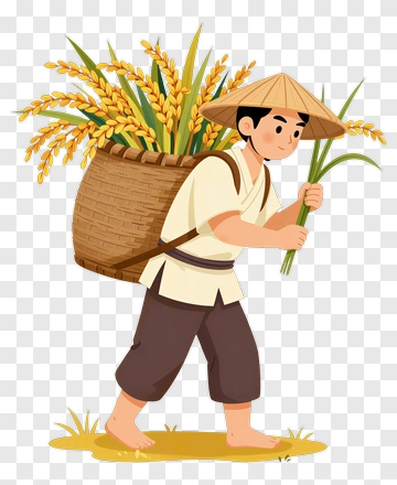 Farmer Carrying Rice In A Basket PNG