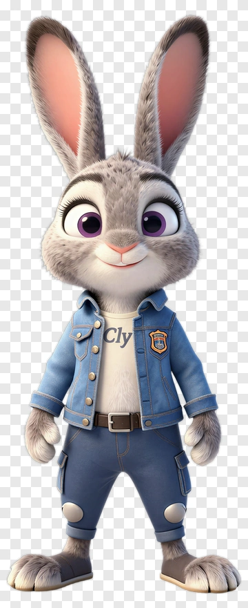 Cartoon Rabbit Character In Denim Outfit PNG