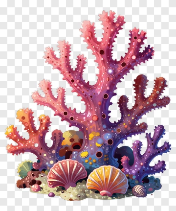 Colorful Coral Reef With Shells PNG