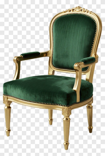 Green Velvet Armchair With Gold Accents PNG