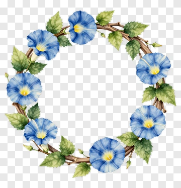 Flower Wreath With Blue Morning Glories PNG
