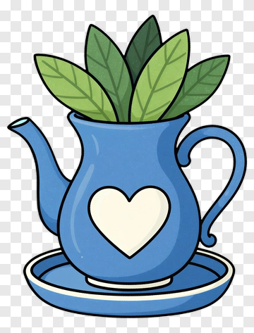 Blue Teapot With Leaves PNG