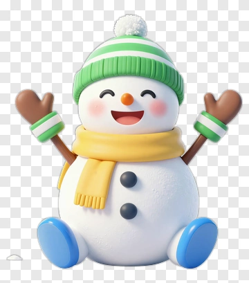 Happy Cartoon Snowman Wearing A Green Hat PNG