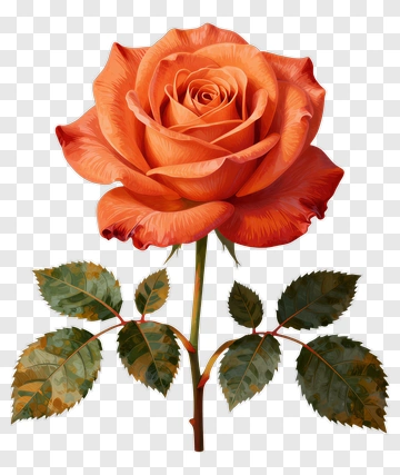 Orange Rose With Green Leaves PNG