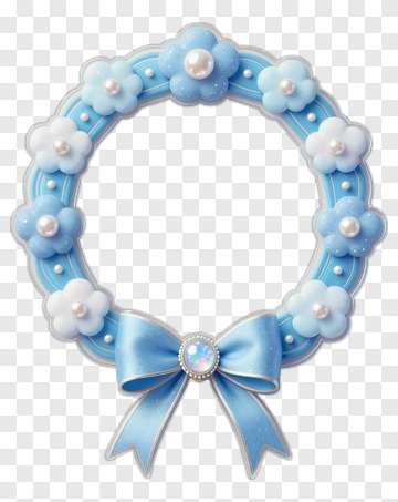 Blue Floral Wreath With Bow PNG