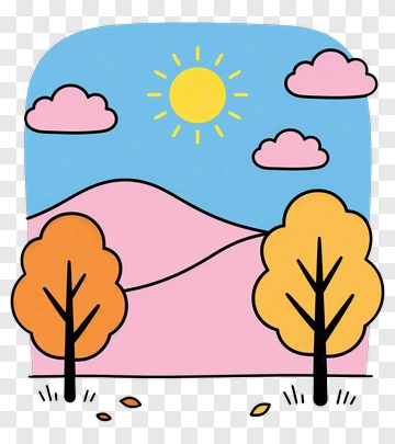 Colorful Landscape With Trees And Sun PNG