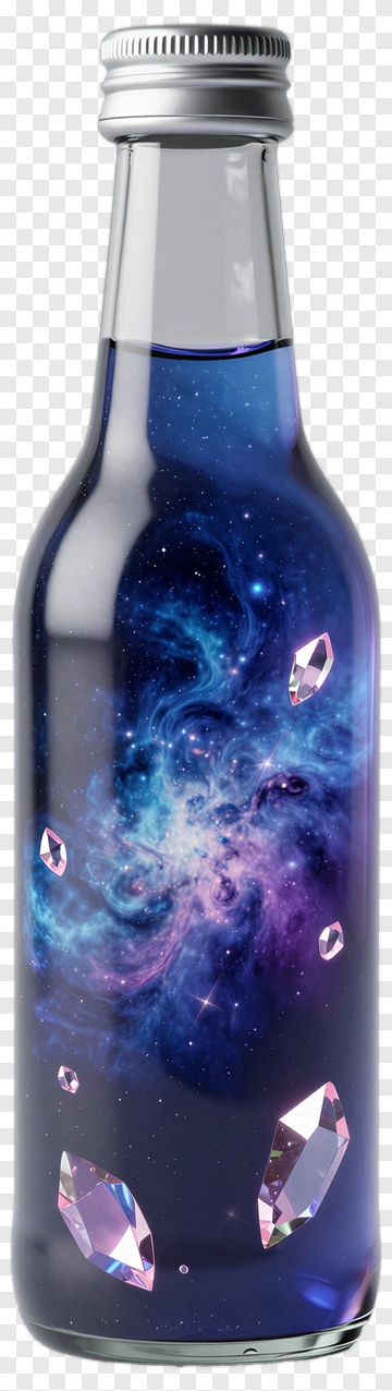 Bottle With Cosmic Design And Crystals PNG