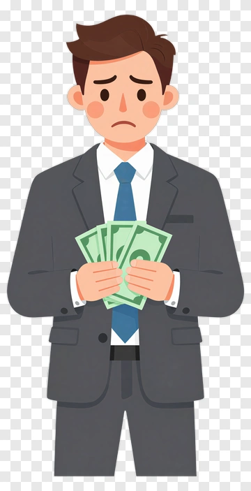 Sad Businessman Holding Money PNG